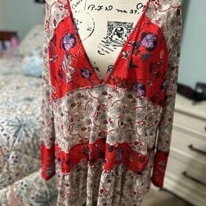 Free People Coral Floral Blouse